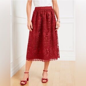 Talbots Women’s Floral Lace Fit & Flare Midi Skirt 12P Burgundy New Petite